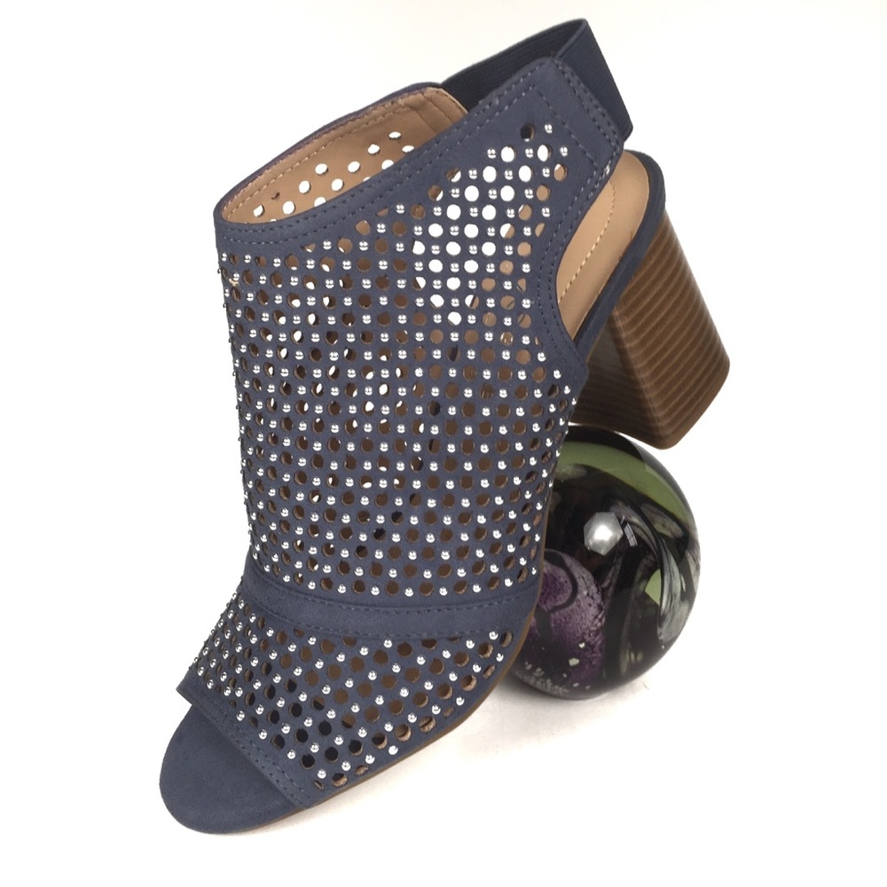 Andrew Geller blue punched leather w/ studs 10